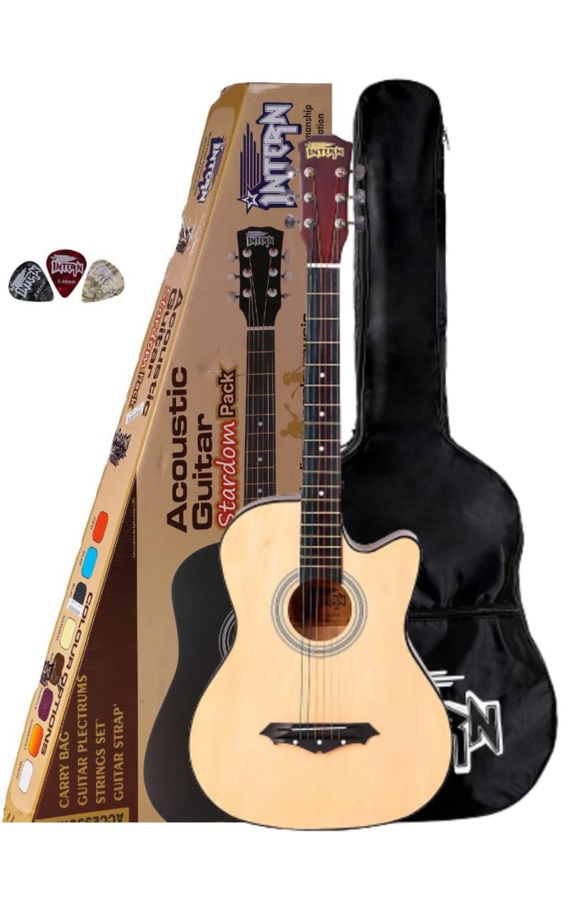 Intern INT-38C Natural Acoustic Guitar kit with carry bag & picks