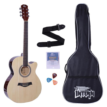 INTERN 40 inches Acoustic Guitar with Pick-up & truss rod, carry bag, strings pack, strap & picks. Premium Wooden durable built, Best tonal stability with professional sound amplificaiton. (Natural).