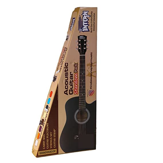INTERN Cutaway Design Acoustic Guitar Pack -Humidity Proof, Bend resistance, Durable Action, Natural tone & bright resonance. Black Carbon Fibre/Fiber Guitar with Bag, Strap, Strings set & Plectrums.