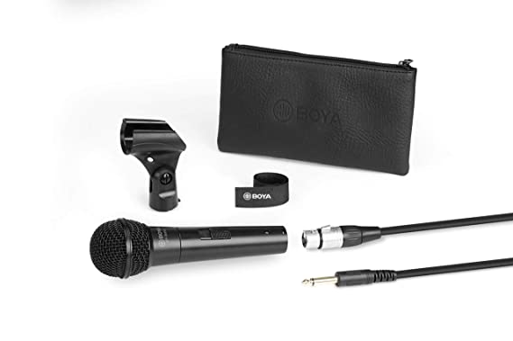 Boya BY-BM58 Professional Cardioid dynamic microphone with 5 metre XLR cable, Microphone mount & Carrying bag. Inbuilt pop filter. For Vocal or Singing Recording Live Audio Recording