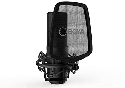 Boya BY-M1000 Condenser Microphone Podcast Mic Kit Support Omnidirectional/Bidirectional with Double-layer Pop Filter Shock Mount XLR Cable for Singer Vocals Podcaster Home Studio Voice Over Recording